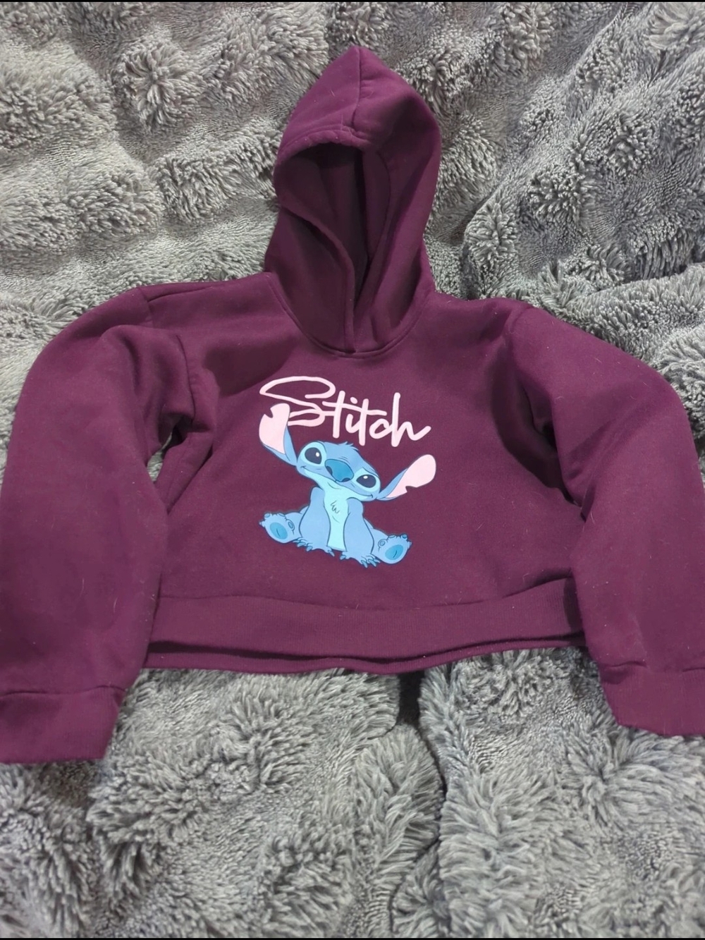 Disney Purple Cropped Hoodie with Blue Stitch Graphic